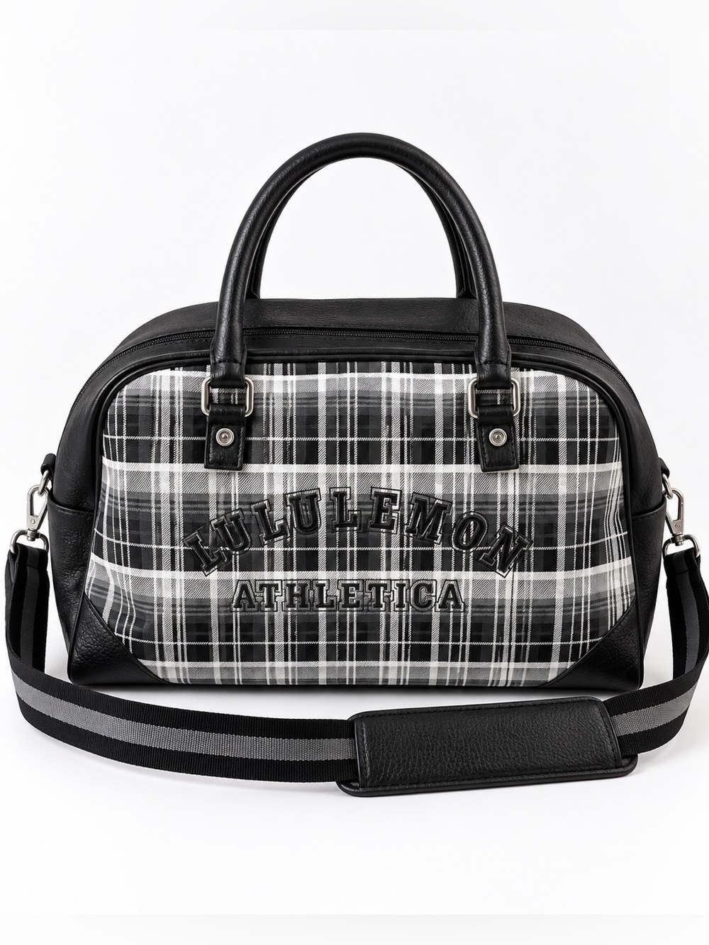 LULULEMON RARE VINTAGE PLAID DUFFEL BAG BLACK GREY